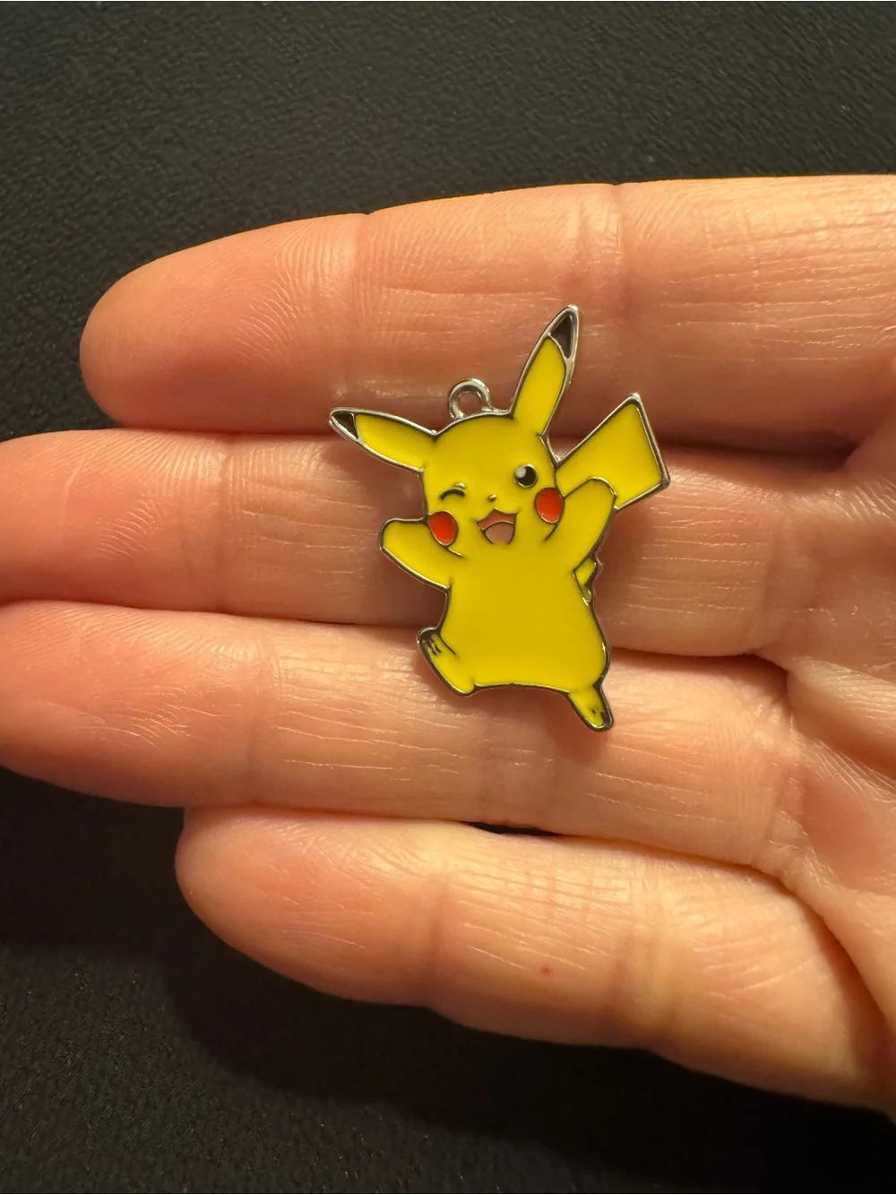 Pokémon Pikachu Enamel Charm Pendant Winking Yellow 1”